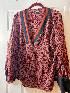 Express Rust Red and Black Leopard Print Top